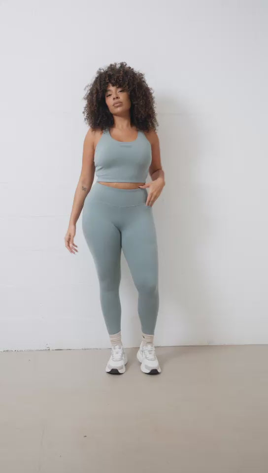 Pepper Girls Club Sage High Impact Sports Bra  & 7/8 Leggings Set - Video